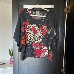 Johnny Was Black and Red Floral Blouse